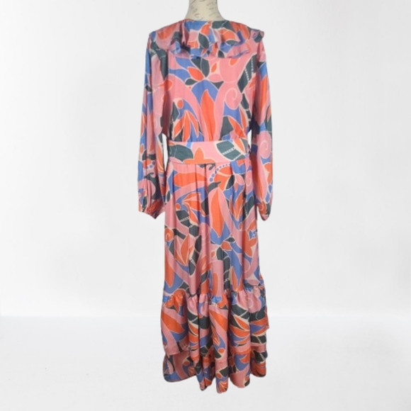 NEW Eloquii Ruffled Maxi Dress with Puff Sleeves Tropical 16 - Picture 4 of 13